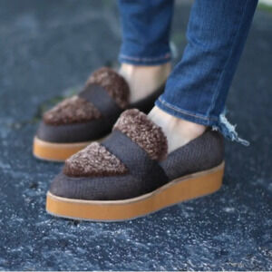 Australia Luxe Collective Brown Bombay Leather Shearling Platform Loafer Shoes 7